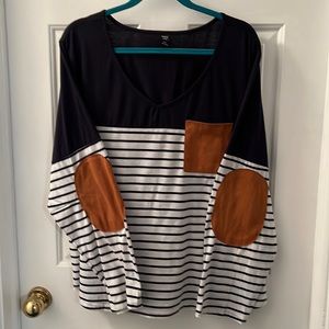 Casual long sleeve top. V neck chest pocket and elbow pad.